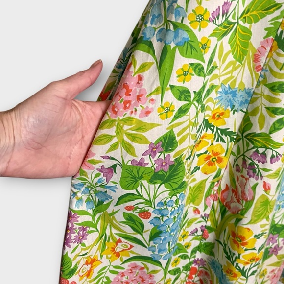VINTAGE floral botanical multicolor midi dress size medium retro casual garden - Picture 4 of 6